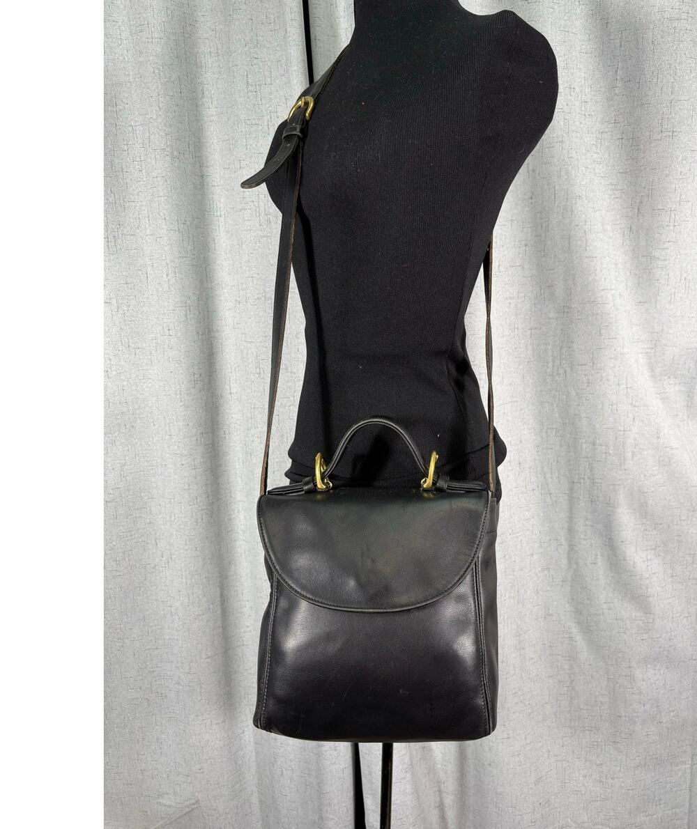 Vintage Coach Soho Flat Top Handle Crossbody Black Leather Brass Hardware 4158